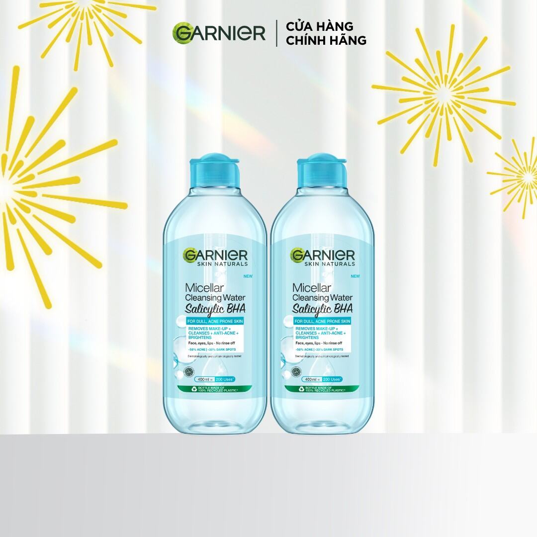 Bộ 2 Nước tẩy trang Garnier Cho Da Dầu Mụn Salicylic BHA Micellar 400ml x2 - kitting