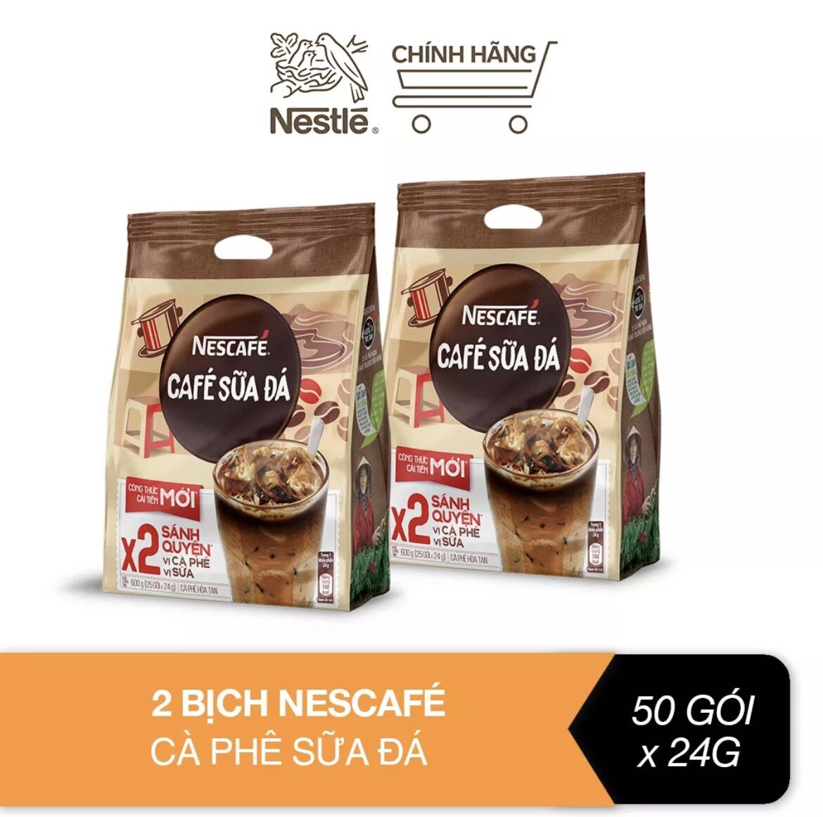 [COMBO 2 CF SỮA 25 GÓI] Combo 2 bịch Nescafé cf sữa đá (Bịch 25 gói x 24g)