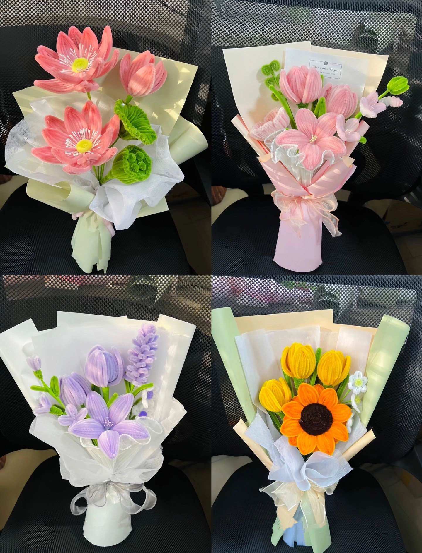 Bó hoa kẽm nhung làm sẵn quà tặng Valentine trang trí decor
