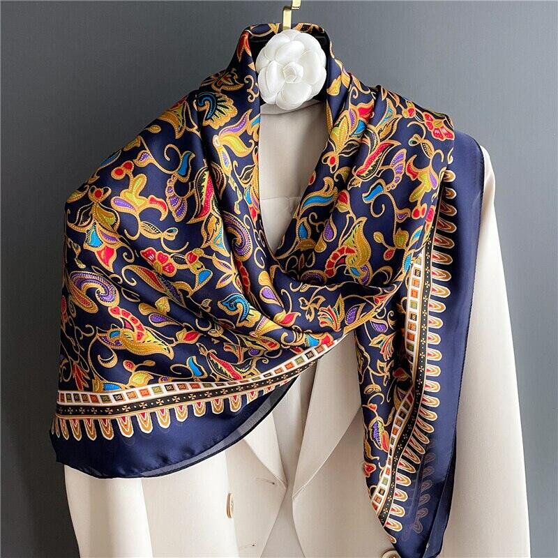 Thời trang lụa hijab 110cm vuông khăn choàng quấn đầu cổ lớn đa năng dây foulard echarpe dành cho nữ