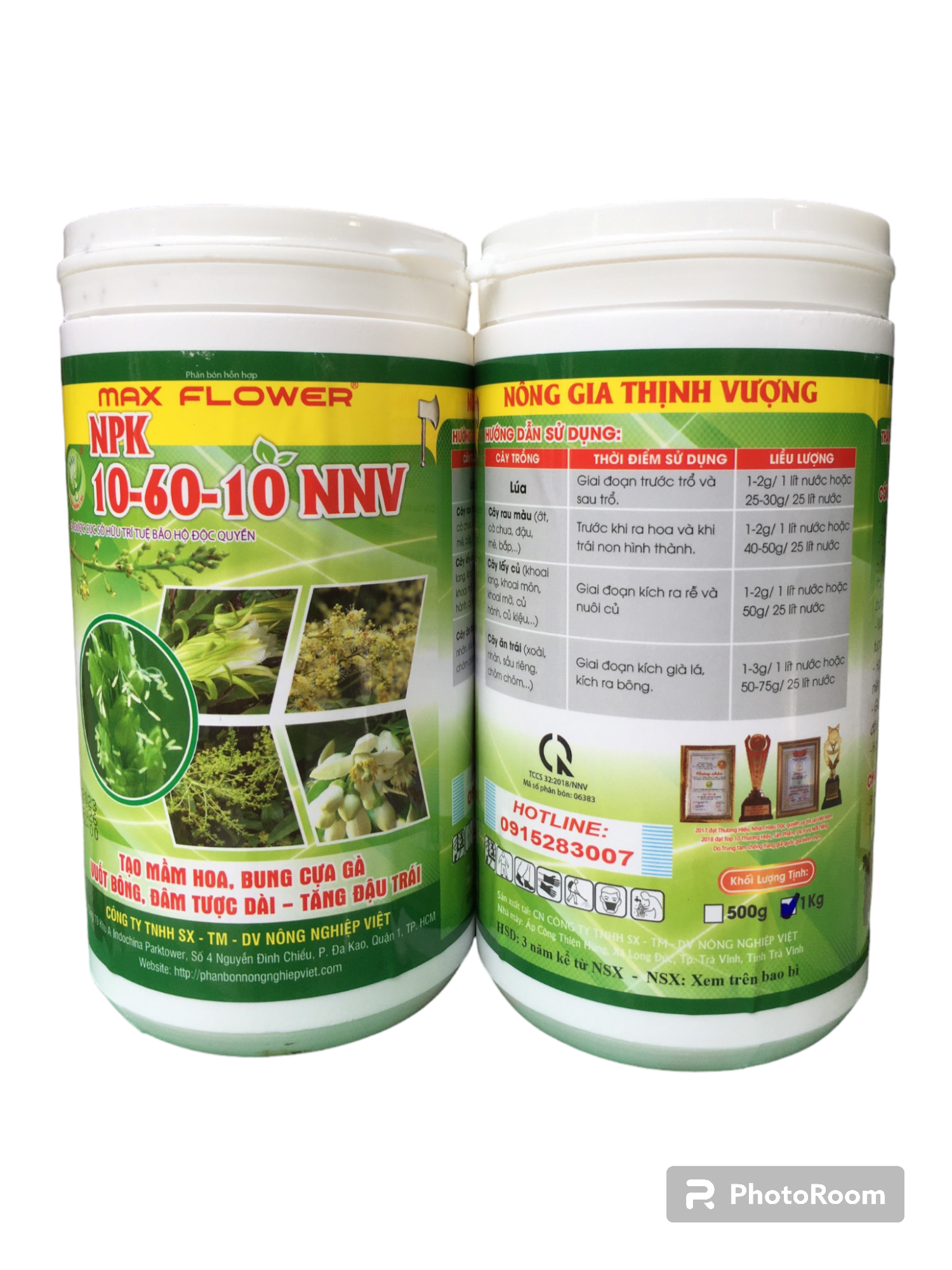 Phân bón NPK 10 60 10 NNV - Hủ 1KG.