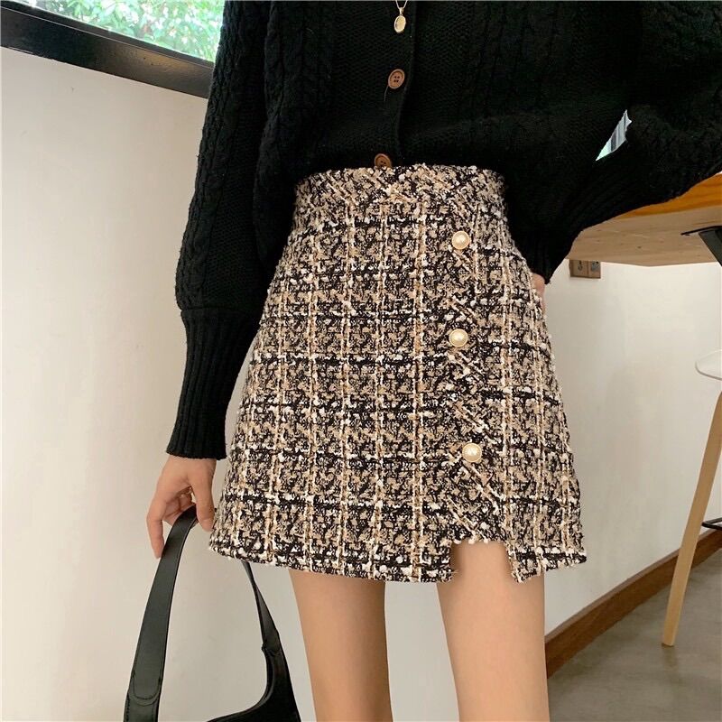 Chân váy dạ phối cúc , váy dáng chữ A chất dạ hàn-505
