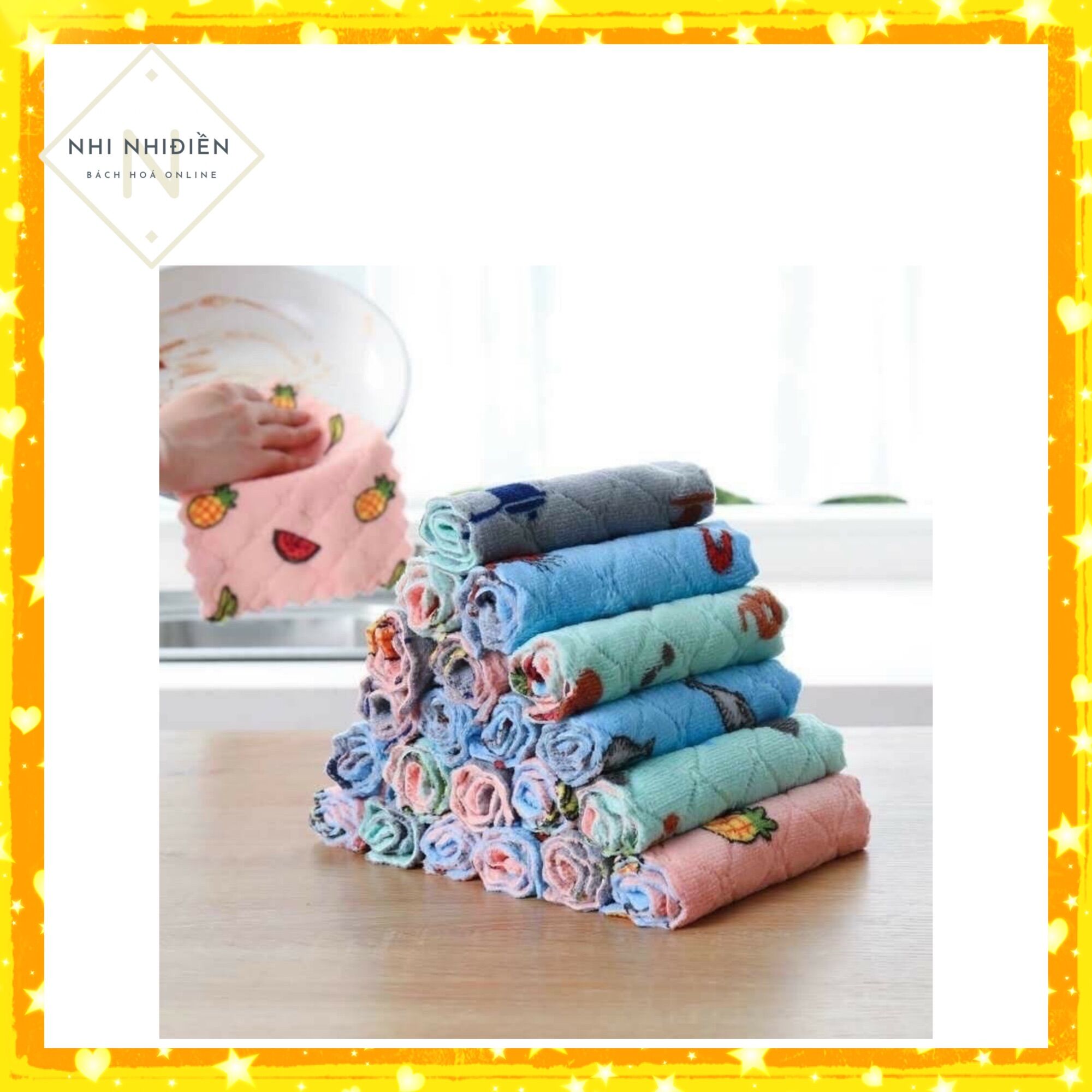 Khăn lau đa năng khăn lau bếp chén dĩa ly cốc siêu thấm nước siêu mềm mịn hai mặt 25 * 25 cm