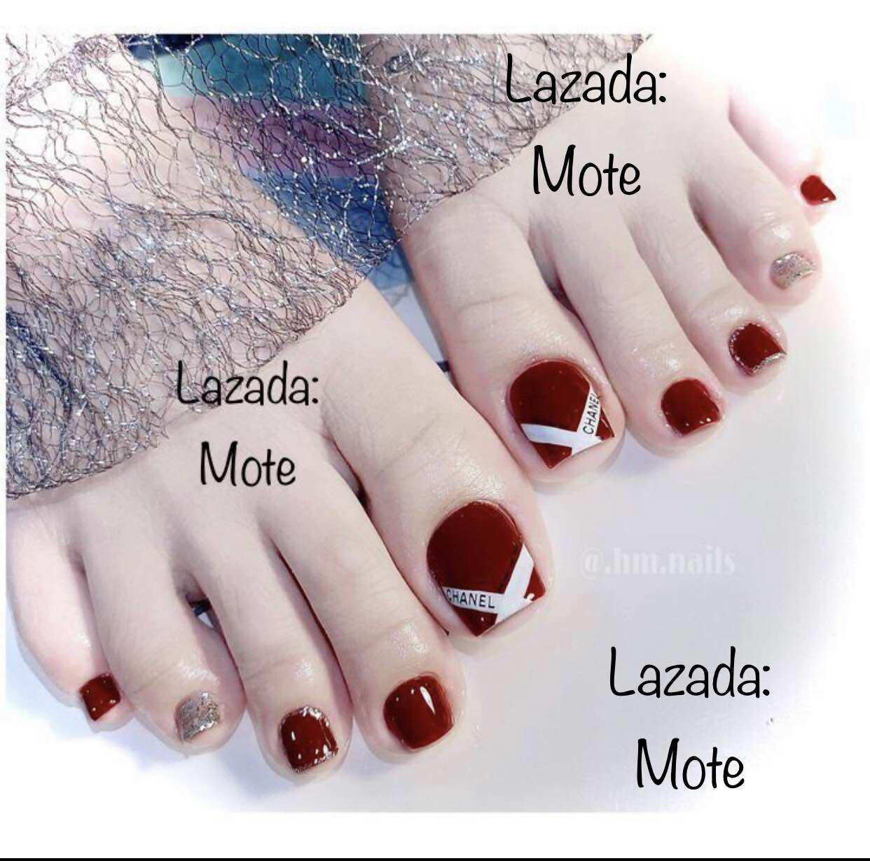 Nailbox - Móng Chân úp nails đỏ đô - tặng keo và dũa