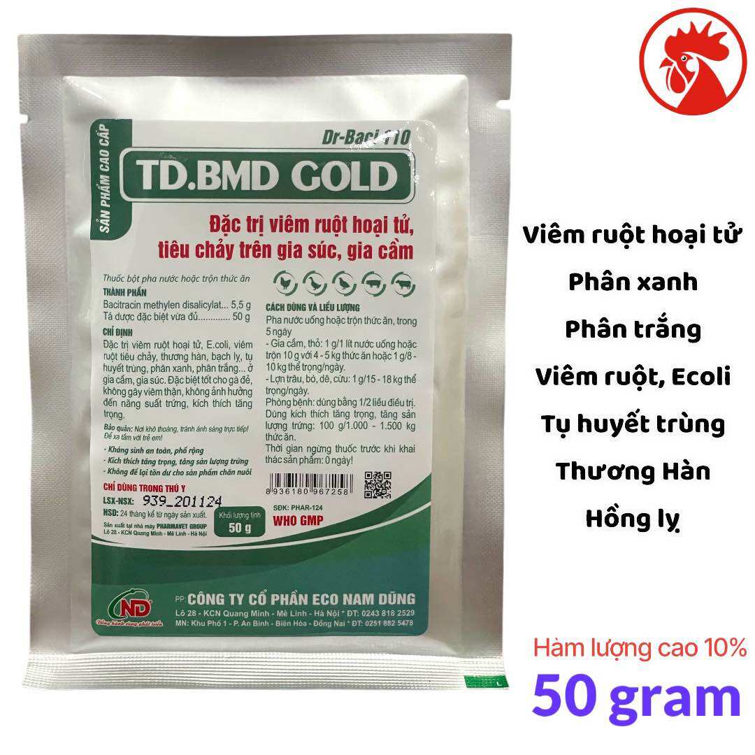 TD. BMD Gold 50g Thuốc trị đường ruột, viêm ruột hoại tử trên gà, gia súc, gia cầm