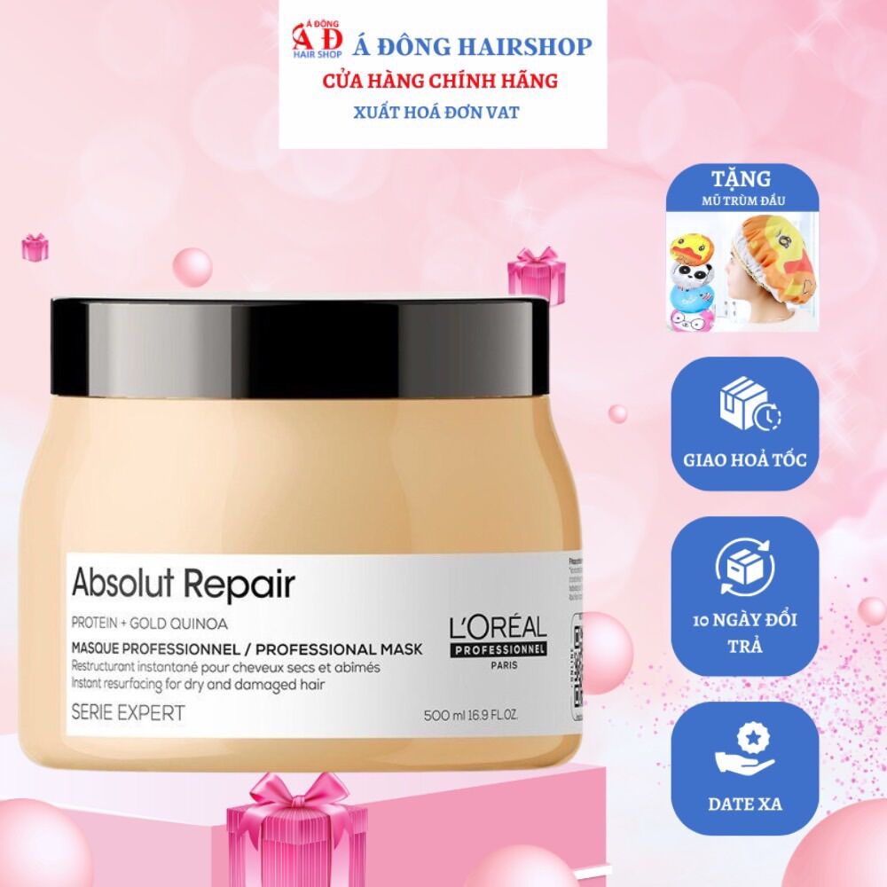 Dầu hấp ủ L'ORÉAL Serie Expert Absolut Repair Masque Diêm mạch vàng phục hồi tóc hư tổn New