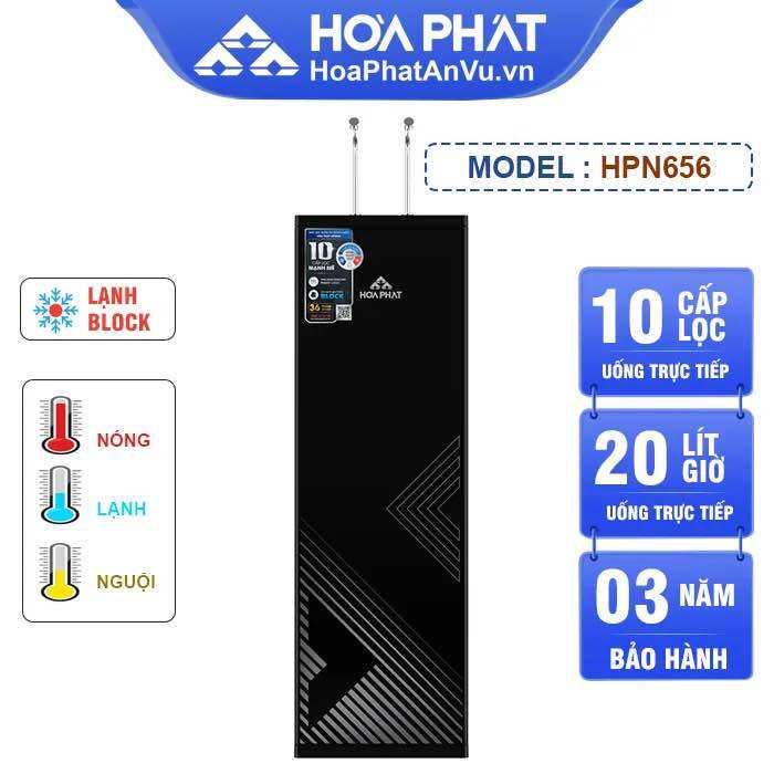 Máy lọc nước RO nóng nguội lạnh Hòa Phát HPN656 10 lõi lọc