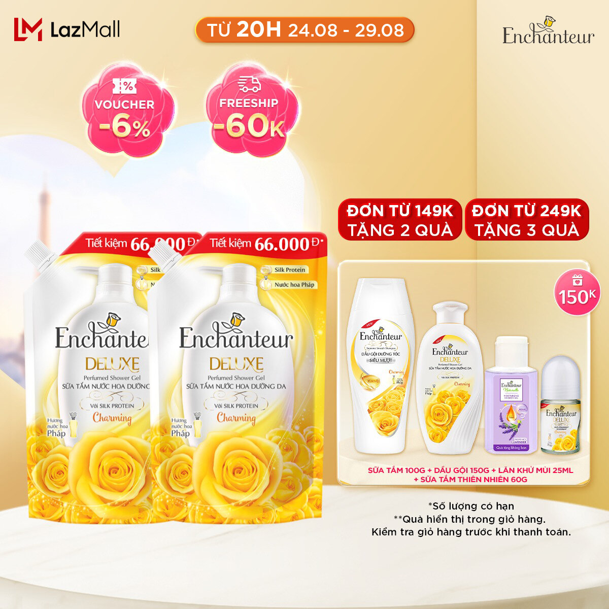 Combo 2 Sữa tắm trắng da Enchanteur Delightful 650g