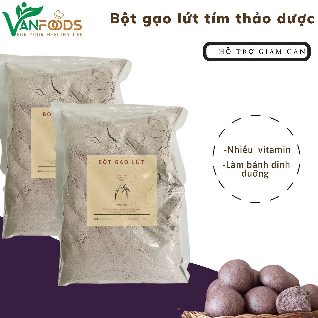 Bột gạo lứt tím than 1kg VanFoods thực dưỡng thơm ngon làm bánh dinh dưỡng thơm mùi gạo mới