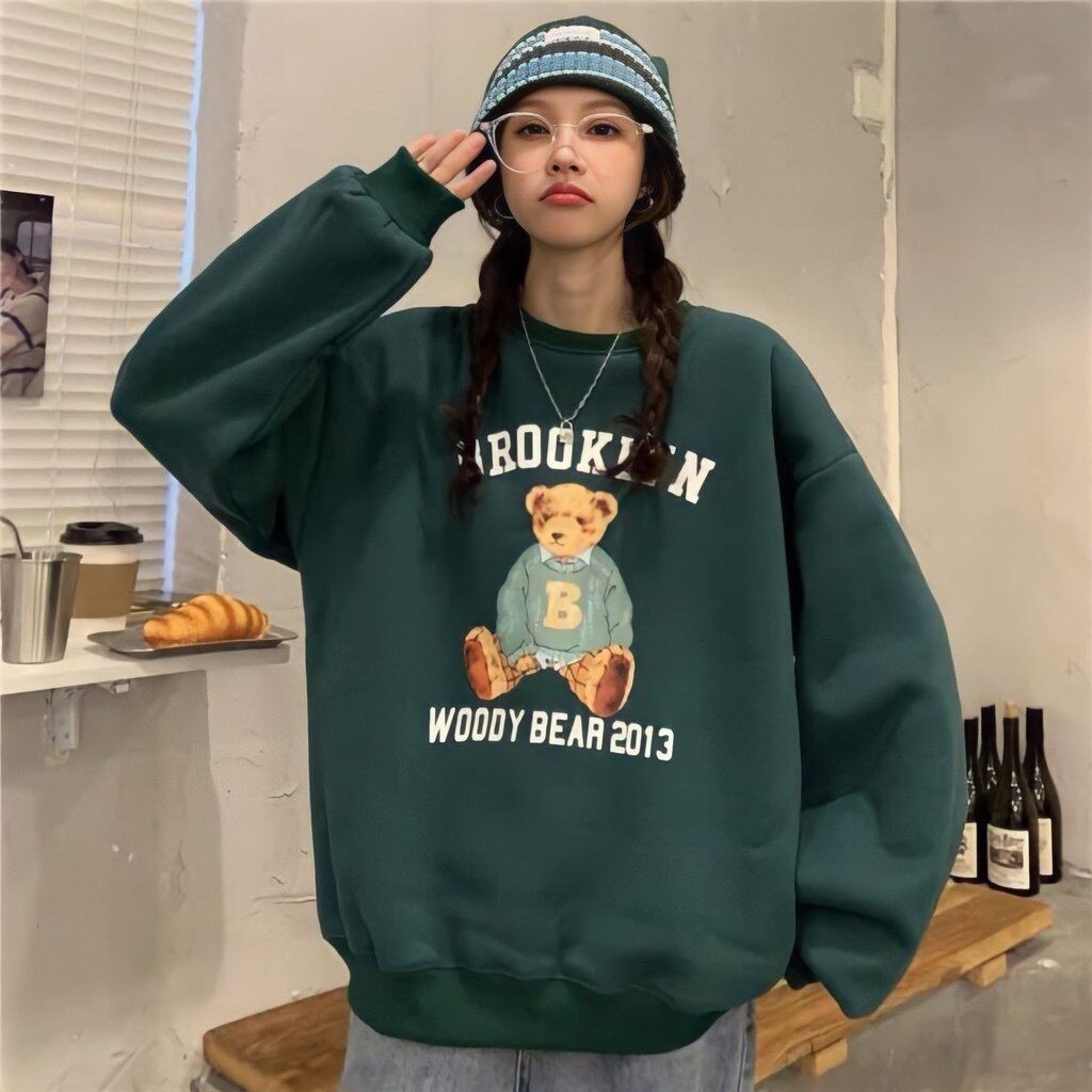 Áo sweater nam nữ, áo nỉ nữ in hình gấu brooklyn, áo nỉ đôi nam nữ 12 august