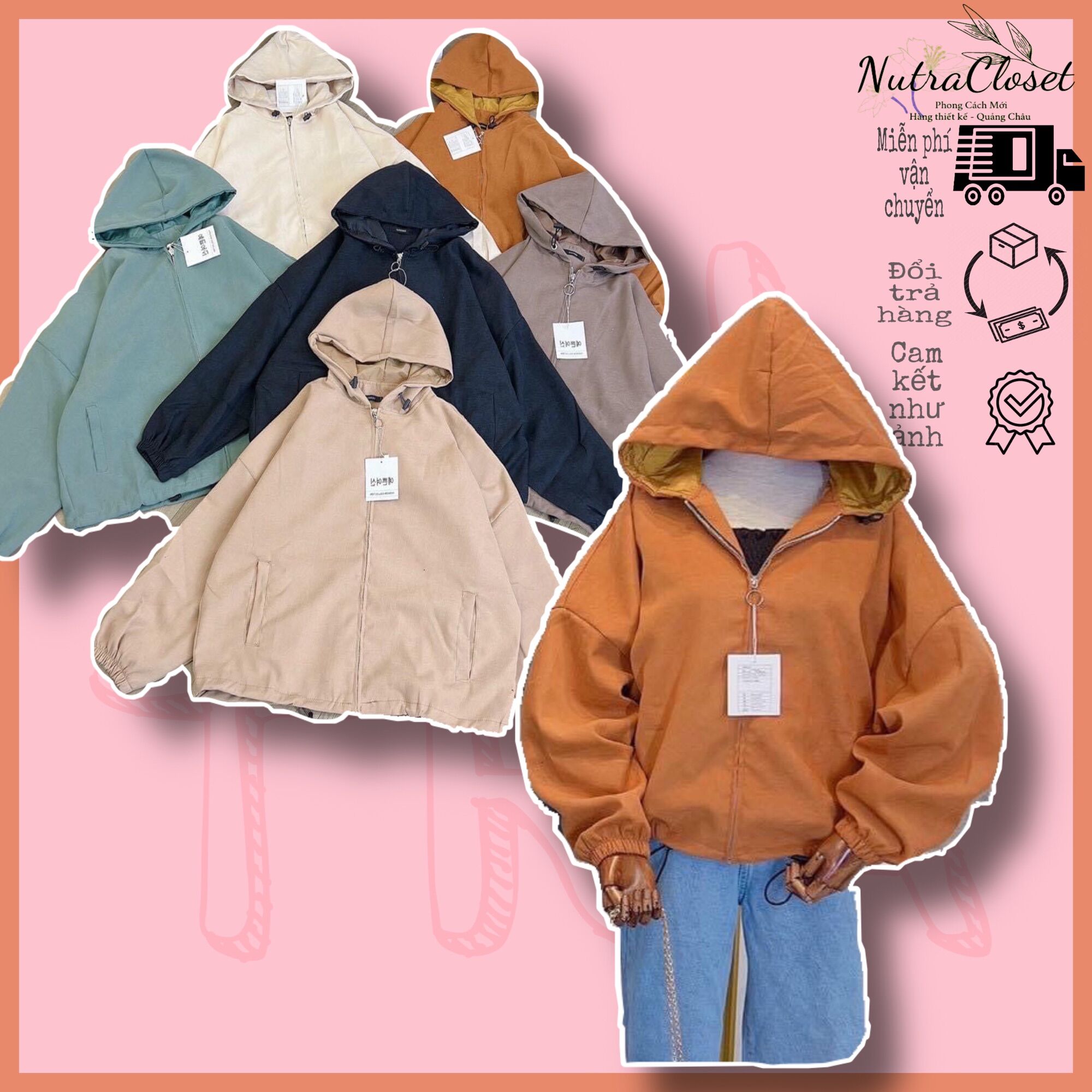 Áo khoác trơn basic có nón kaki da lộn 2 lớp unisex ulzzang nam nữ