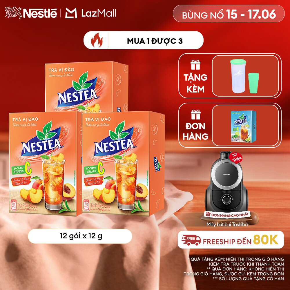[ƯU ĐÃI THÁNG 6] Combo 3 hộp Thực phẩm bổ sung Trà Vị Đào NESTEA hộp 12 gói x 12 g
