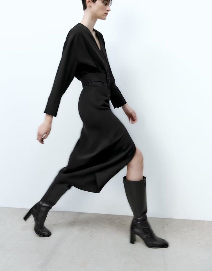 Đầm Zara đen lụa mềm rủ