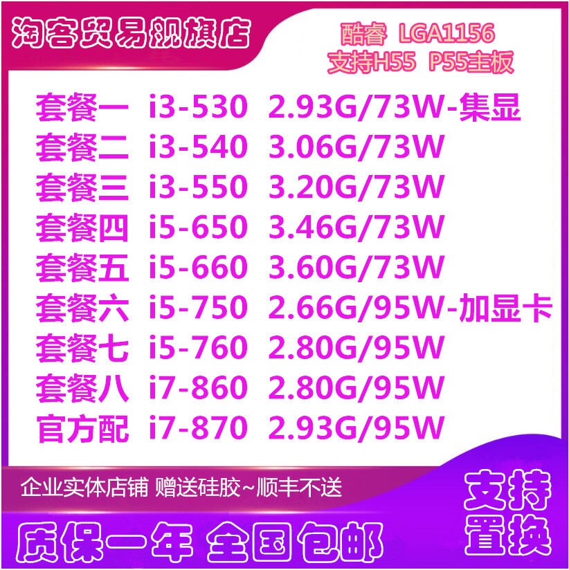 Cpu chip rời 530 lõi tứ lõi 540 i7 650 750 i5 860 870 core i3 1156
