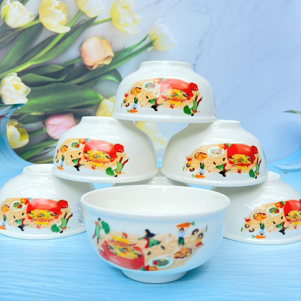 Bộ 10 bát ăn cơm họa tiết anh đào- chén sứ, bát ăn cơm