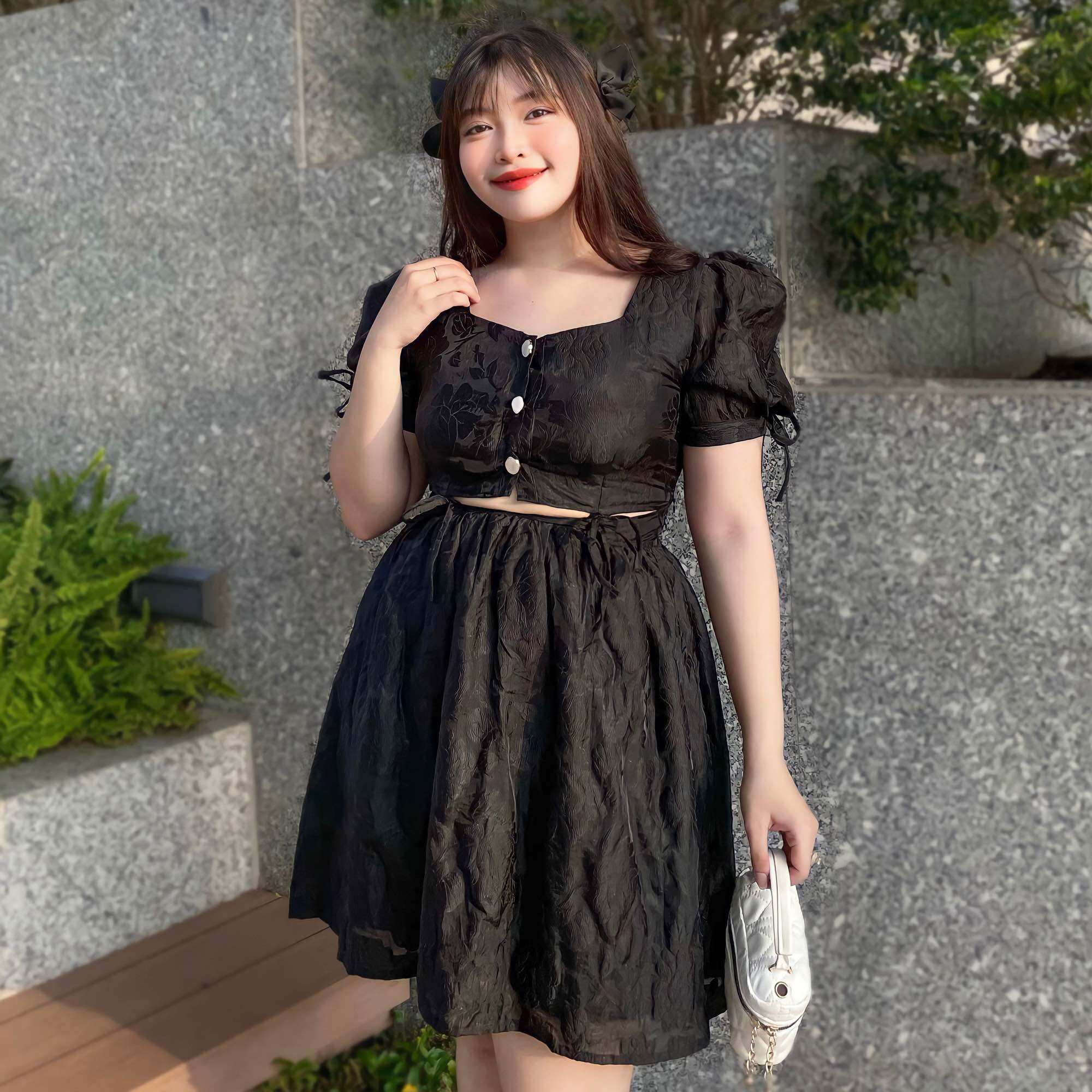 OOTD BIGSIZE | Đầm tay bồng nối eo nơ