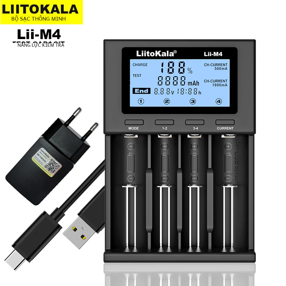 Liitokala Lii-500s Pd4 S6 500 Pin Sạc Cho 18650 26650 21700 Aa Aaa Pin Sạc Nhanh Với Đầu Ra USB Sạc 