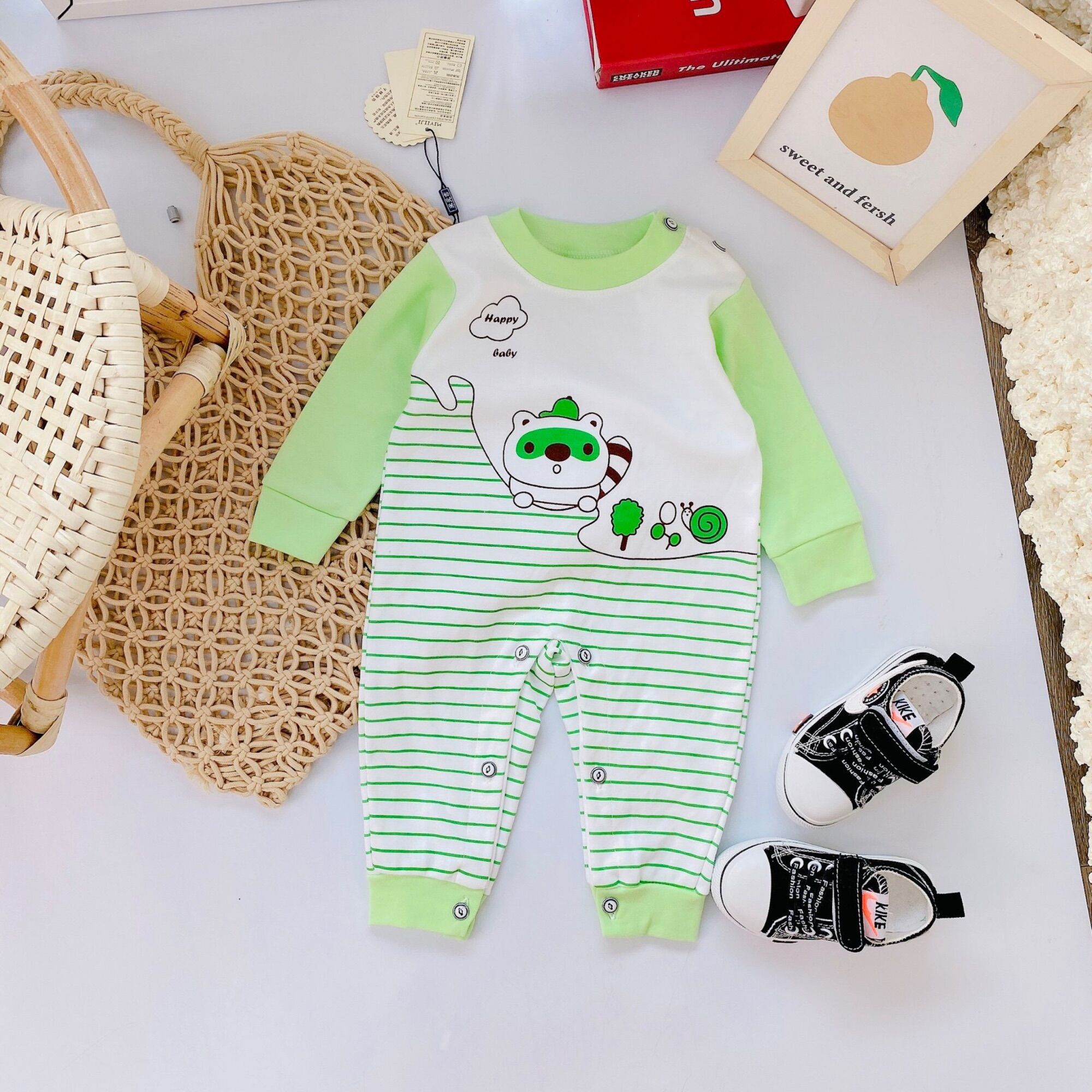 Body sơ sinh vải nỉ cotton cho bé 3-9kg