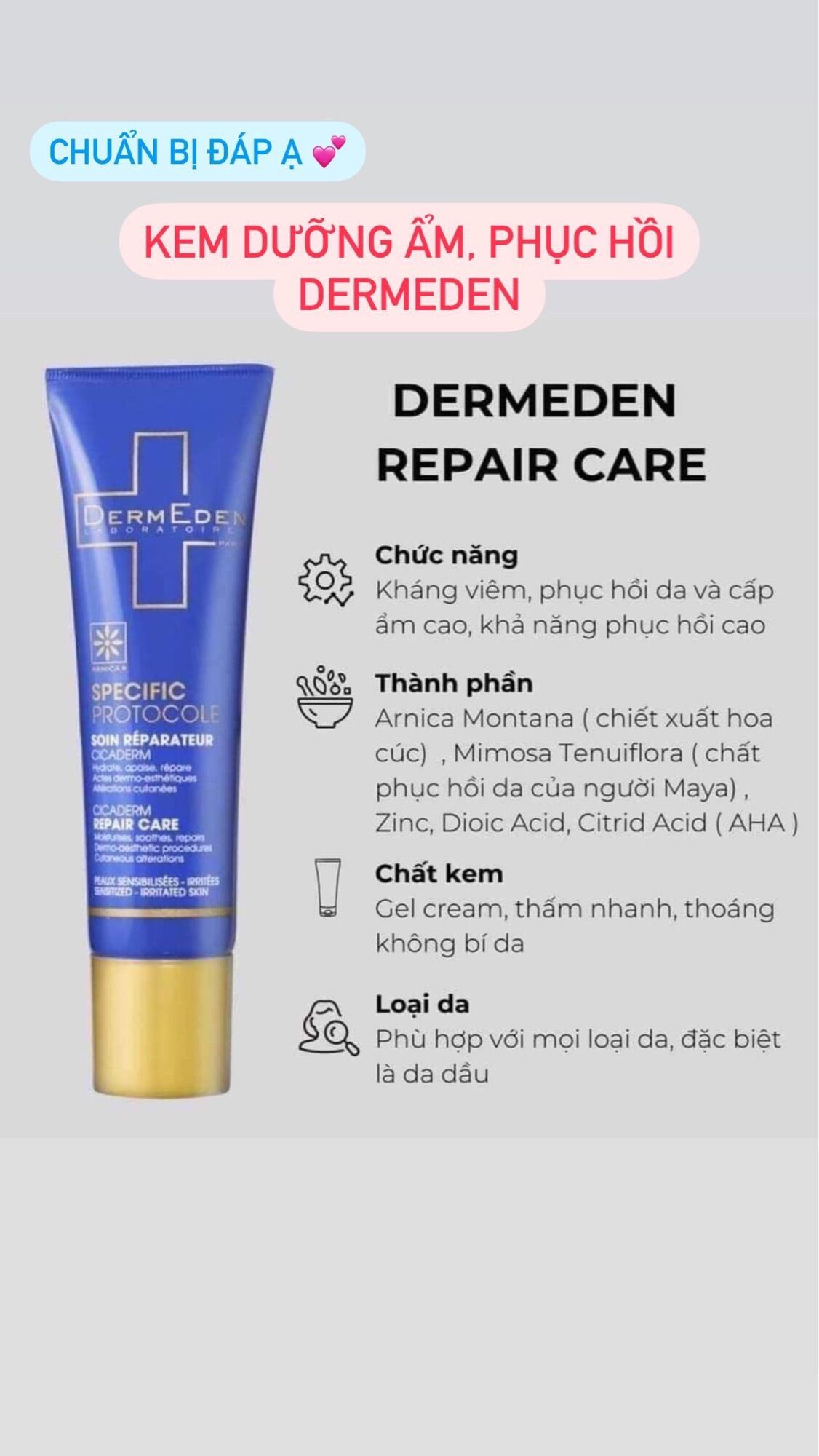 KEM DƯỠNG ẨM PHỤC HỒI DA DERMEDEN