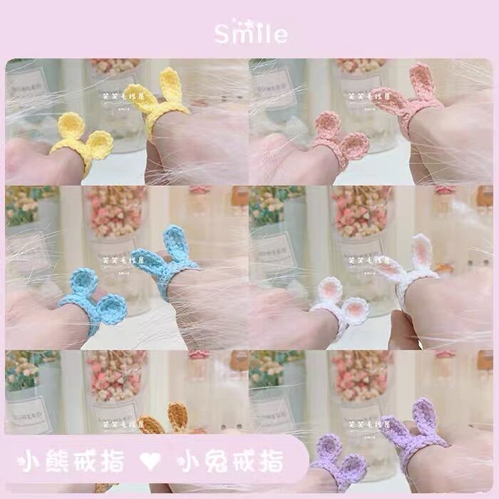 Nhẫn Đôi Đan Len Hình Tai Thỏ , Gấu Dễ Thương Sáng Tạo Dành Cho Cặp Đôi
