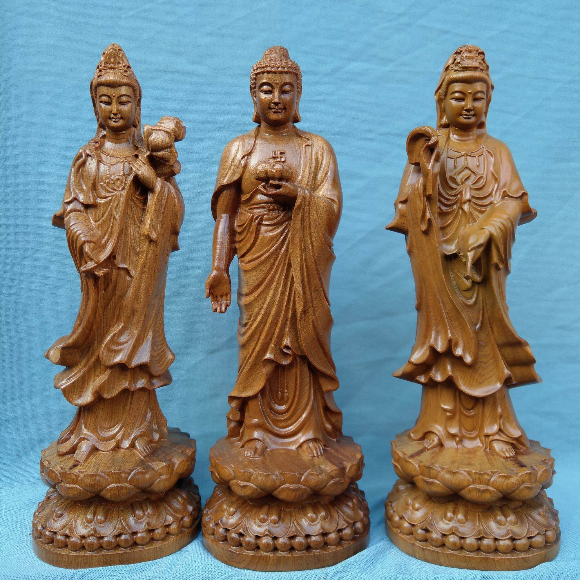 Tượng bộ tây phương tam thánh - gỗ bach xanh