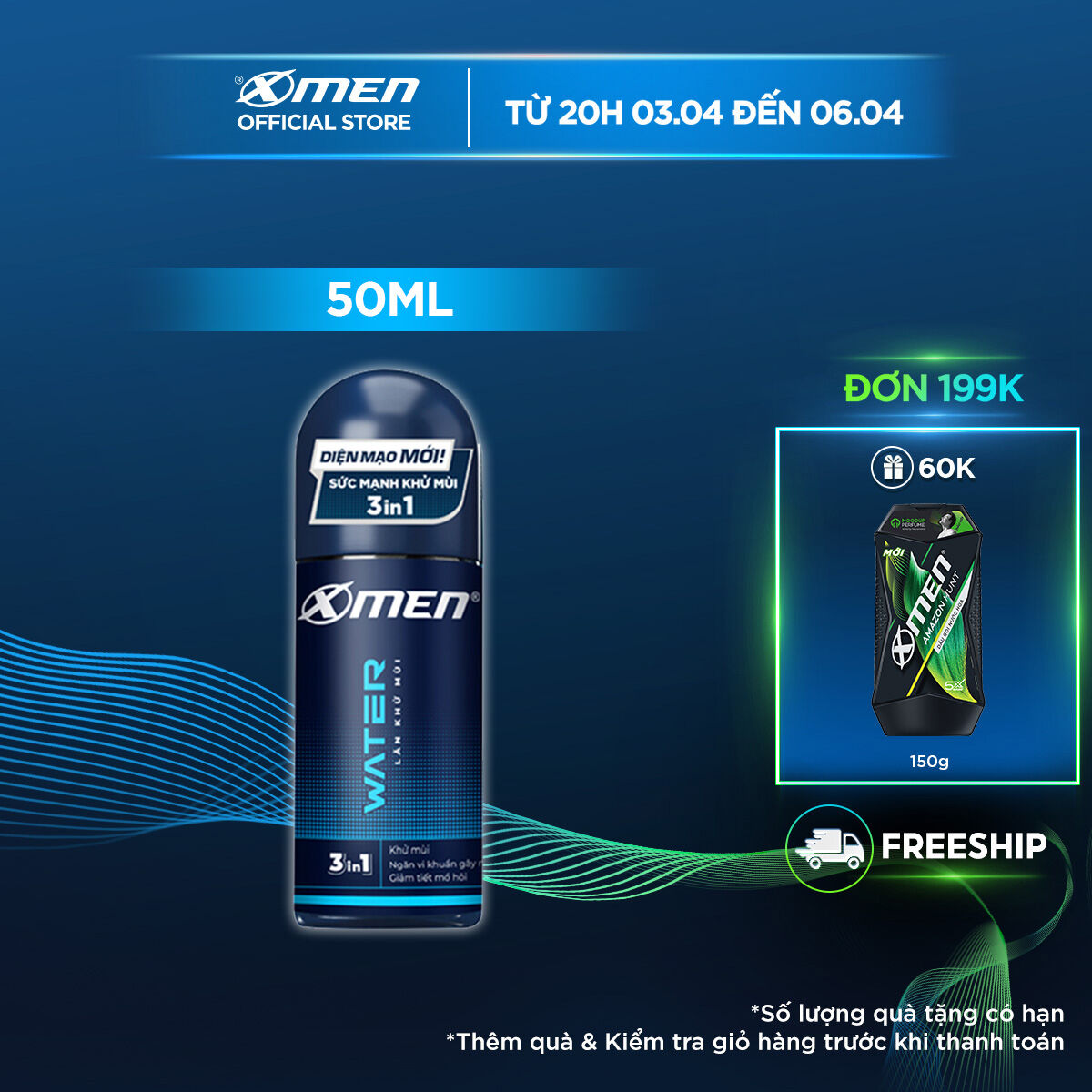 Lăn khử mùi X-men Water - Mát lạnh 50ml