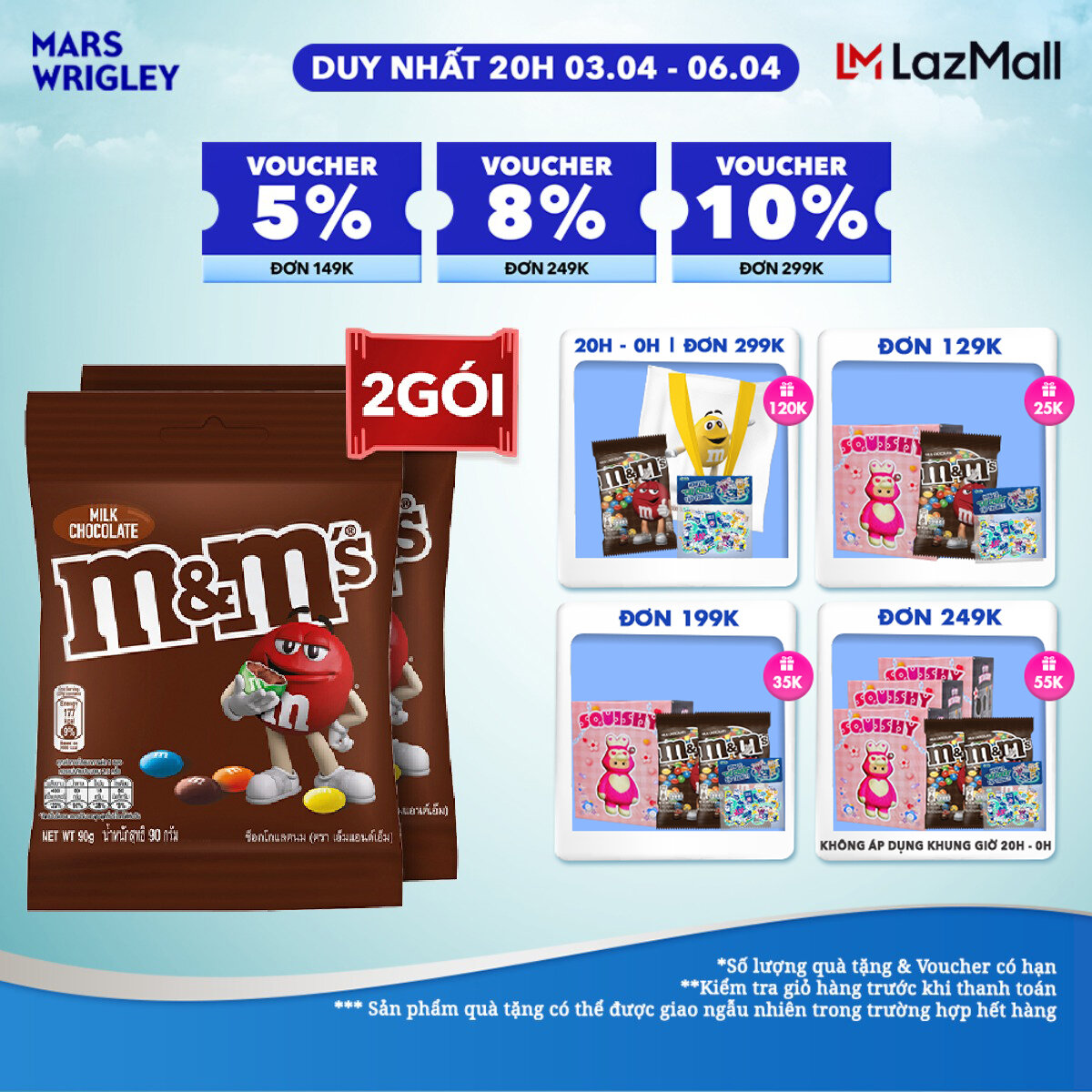 Combo 2 gói kẹo sô cô la sữa M&M'S gói 90g