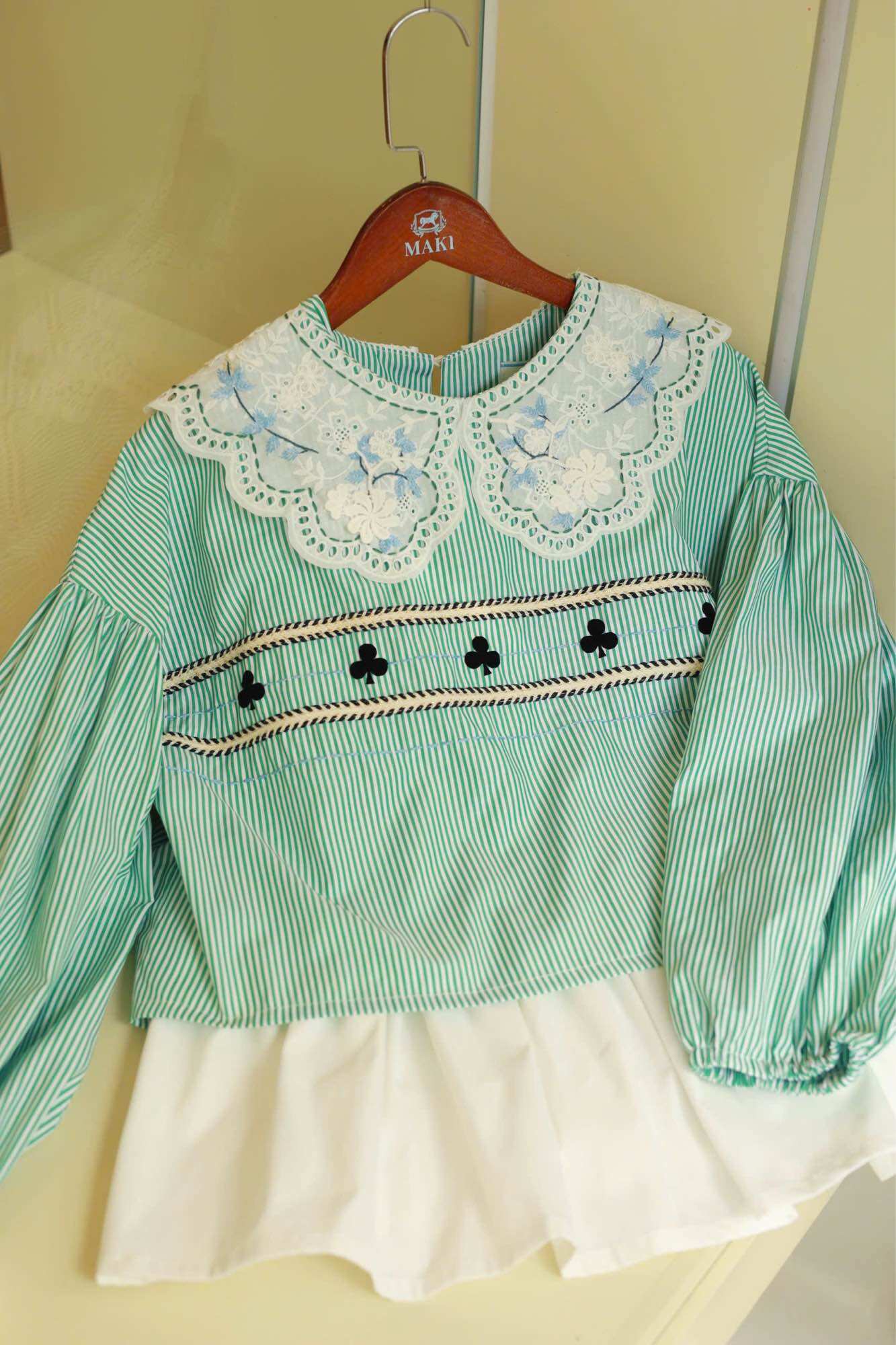 Maki - Magic Top - Embroidered Striped Shirt with Collar