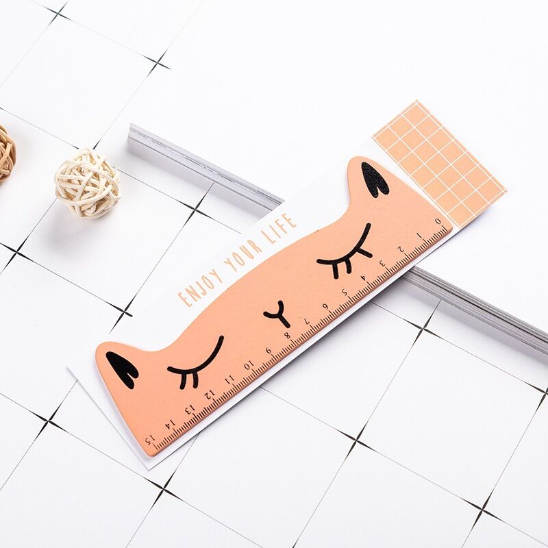 Thước kẻ gỗ dài 15cm hình mèo mắt to