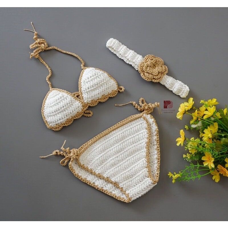 Set bikini kèm mũ và phụ kiện cho bé Handmade