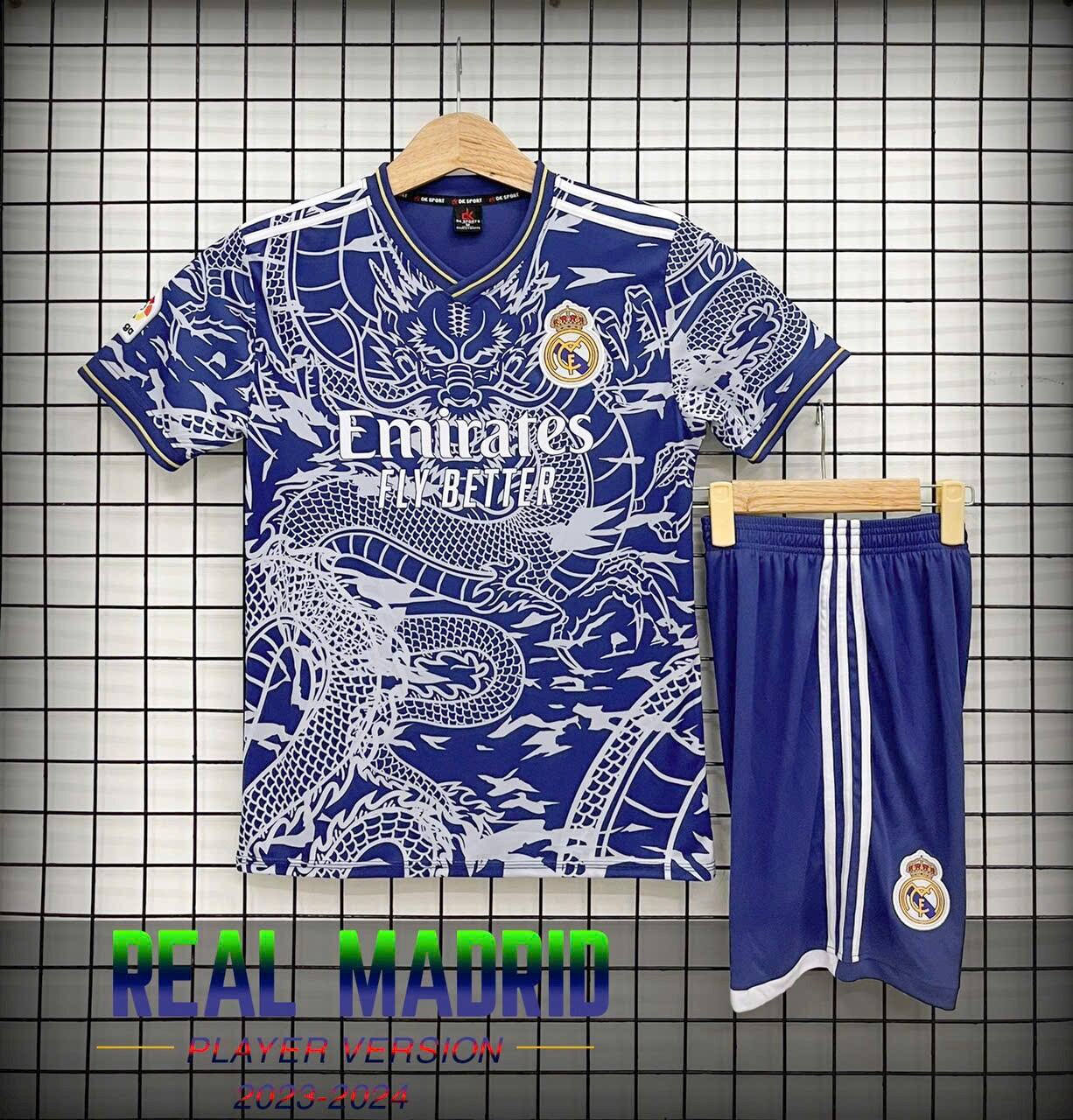 Quần áo đá banh Real Madrid Xanh Đen Rồng 23/24 - Có in tên số