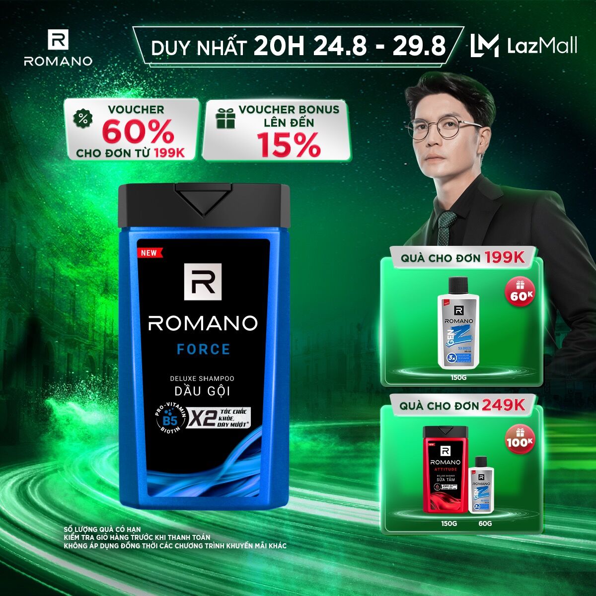 Dầu gội hương nước hoa Romano Force 180g