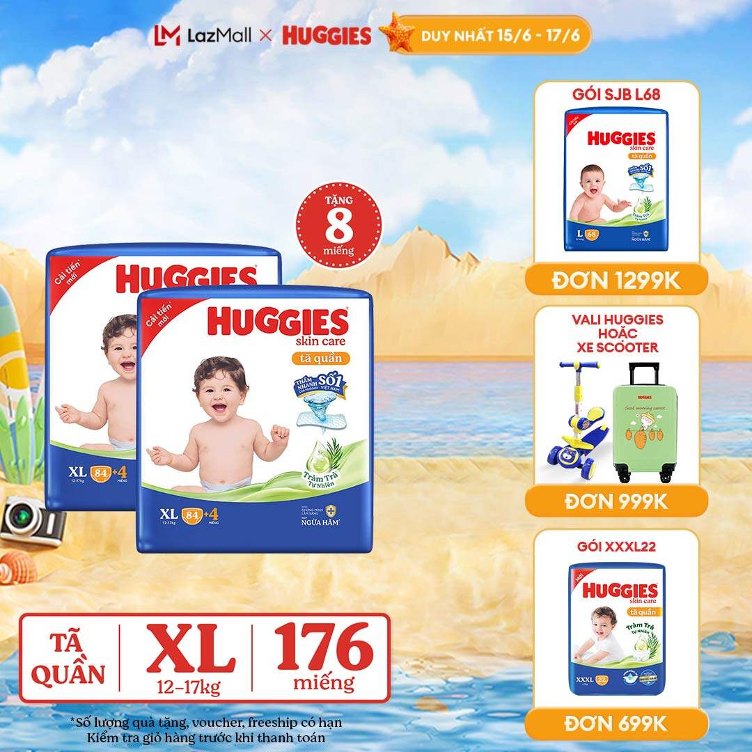 Combo 2 Gói Tã/bỉm quần HUGGIES SKINCARE MEGA JUMBO size XL84+4 miếng