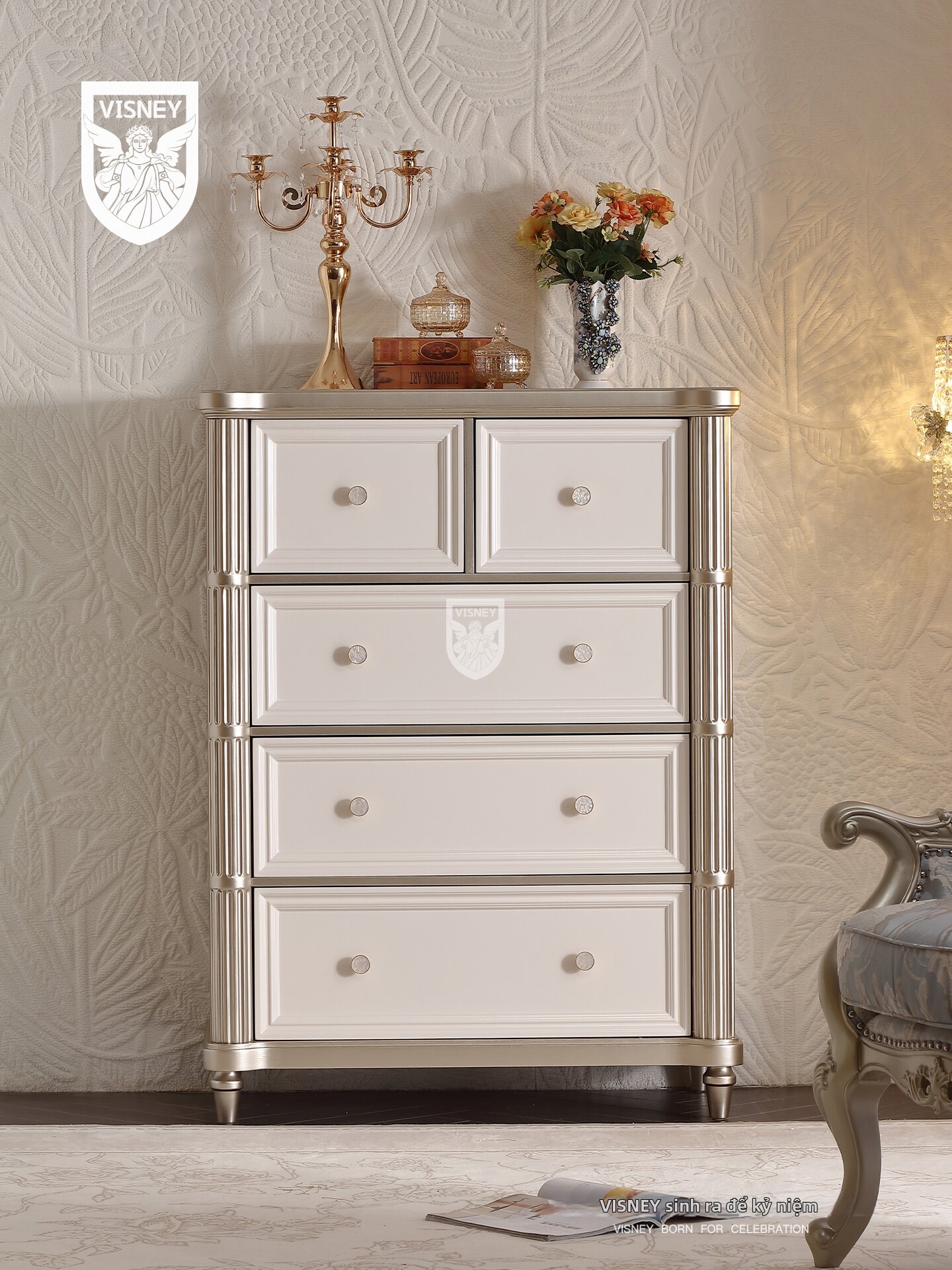 Visney | French Style Real Wood Storage Side Cabinet Giá 45,842,000 Đồng*Miễn phí vận chuyển