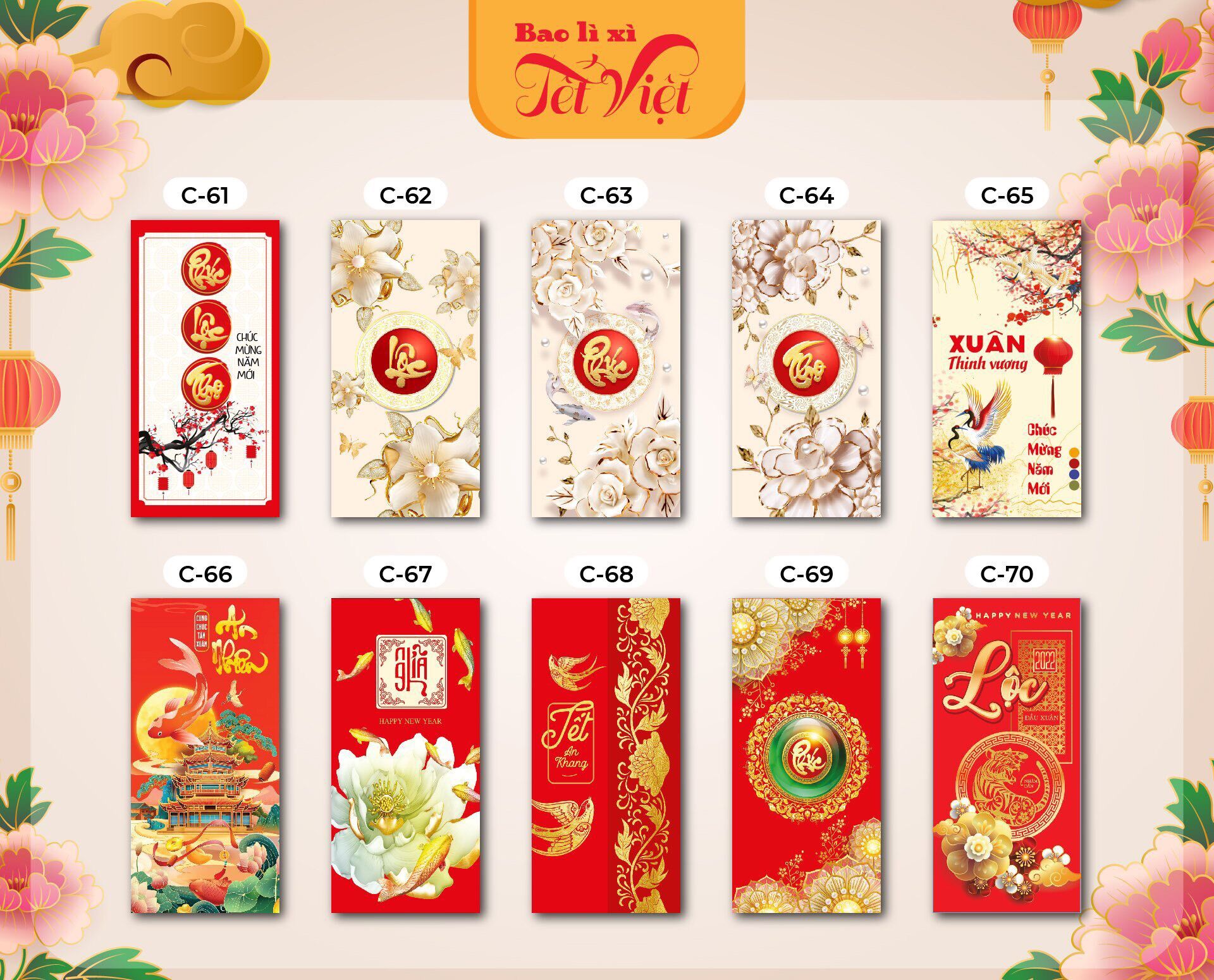Set 10 bao lì xì tết 2022 giá rẻ