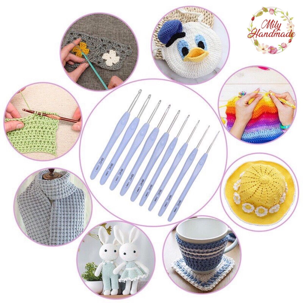Bộ Kim Móc SKC Cán Mềm 9 chiếc (size 2mm đến 6mm)