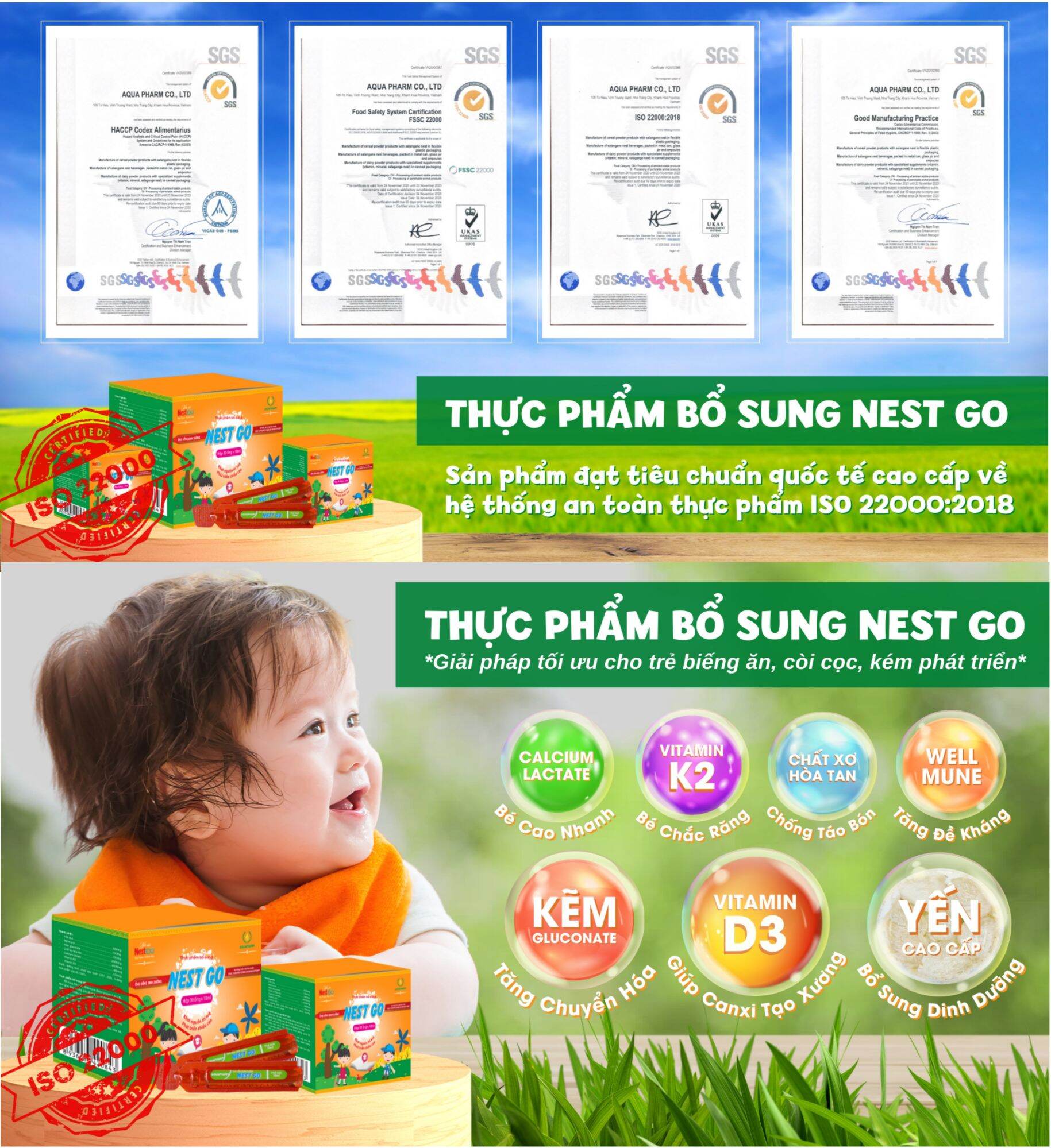 THỰC PHẨM BỔ SUNG NEST GO 30 ống, trẻ từ 12 tháng tuổi biếng ăn, còi cọc, hay ốm vặt, đạt tiêu chuẩn quốc tế ATTP ISO 22000:2018