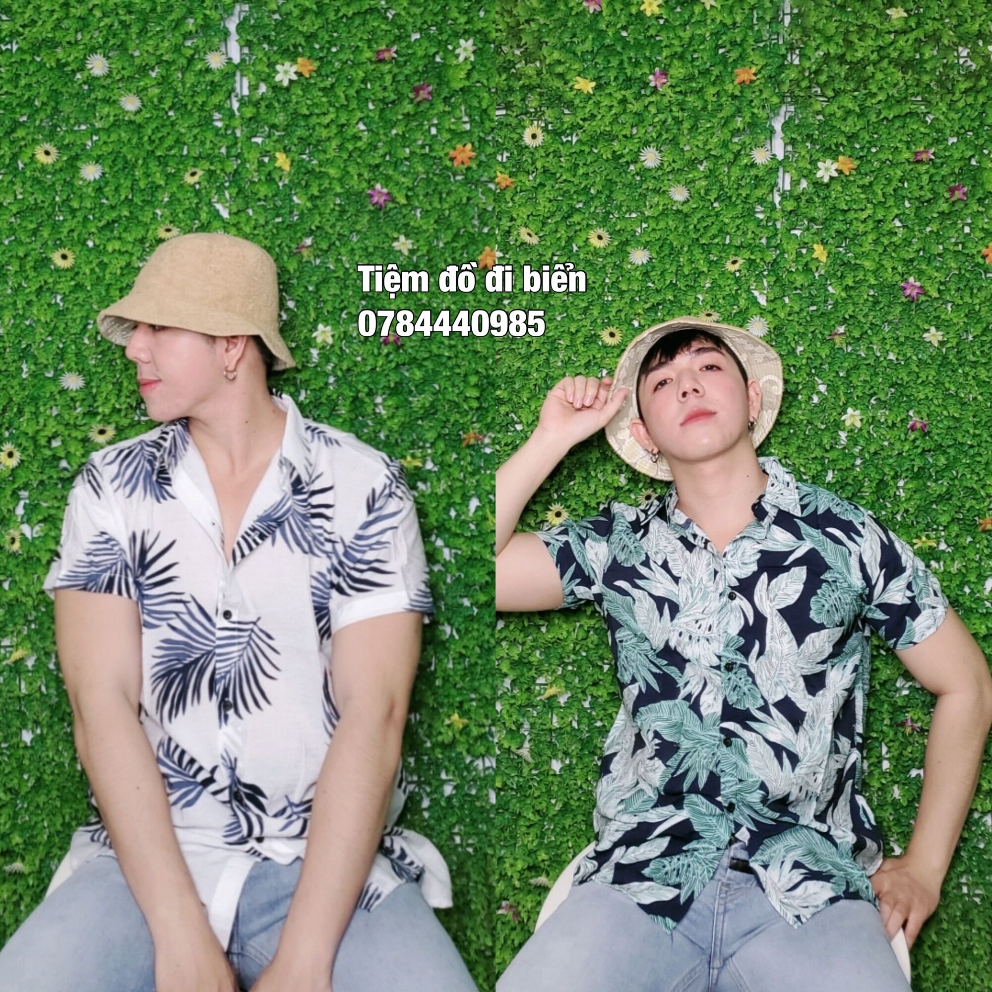 Áo sơ mi biển đũi - lá cọ hoa lá đi biển