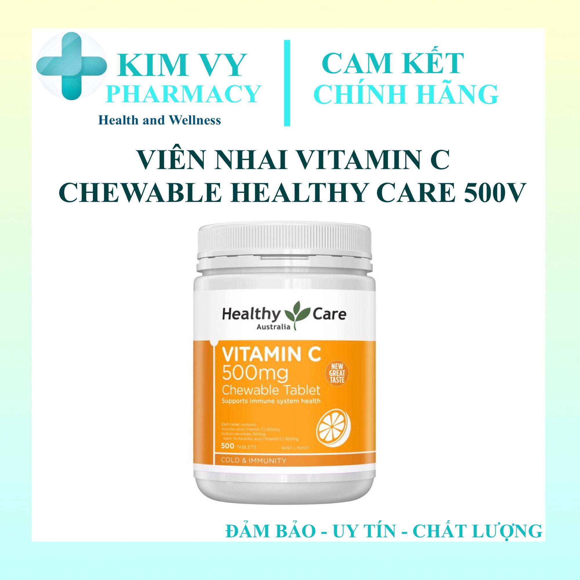 Viên nhai tăng cường để kháng vitamin c chewable healthy care 500v
