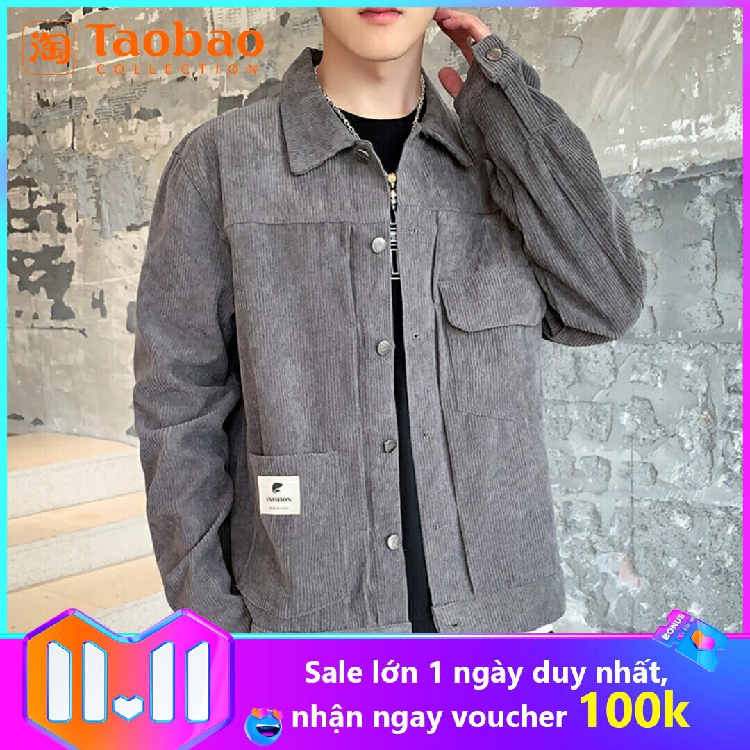 Nhung Tăm Áo Jacket Nam Mùa Thu Áo Khoác Trưởng Thành Ổn Trọng Du Côn Đẹp Trai Trang Phục Thu Nam Đẹp Trai Thịnh Hành Dáng Suông Rộng Thông Dụng Quần Áo