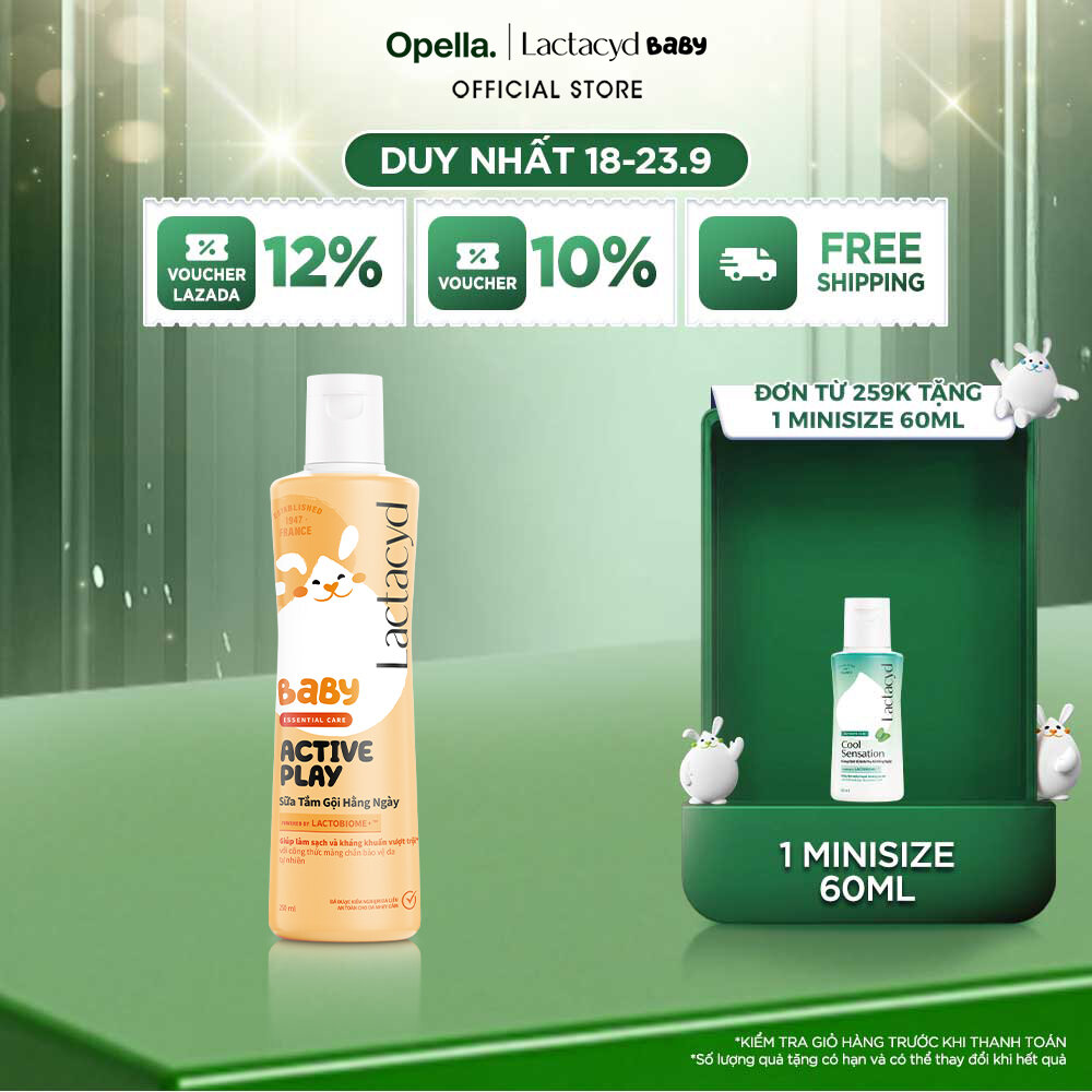 Sữa Tắm Gội Hằng Ngày Cho Bé Lactacyd Baby Active Play, Giúp Đề Kháng Da Và Bảo Vệ Bé Khỏi Vi Khuẩn 250ml