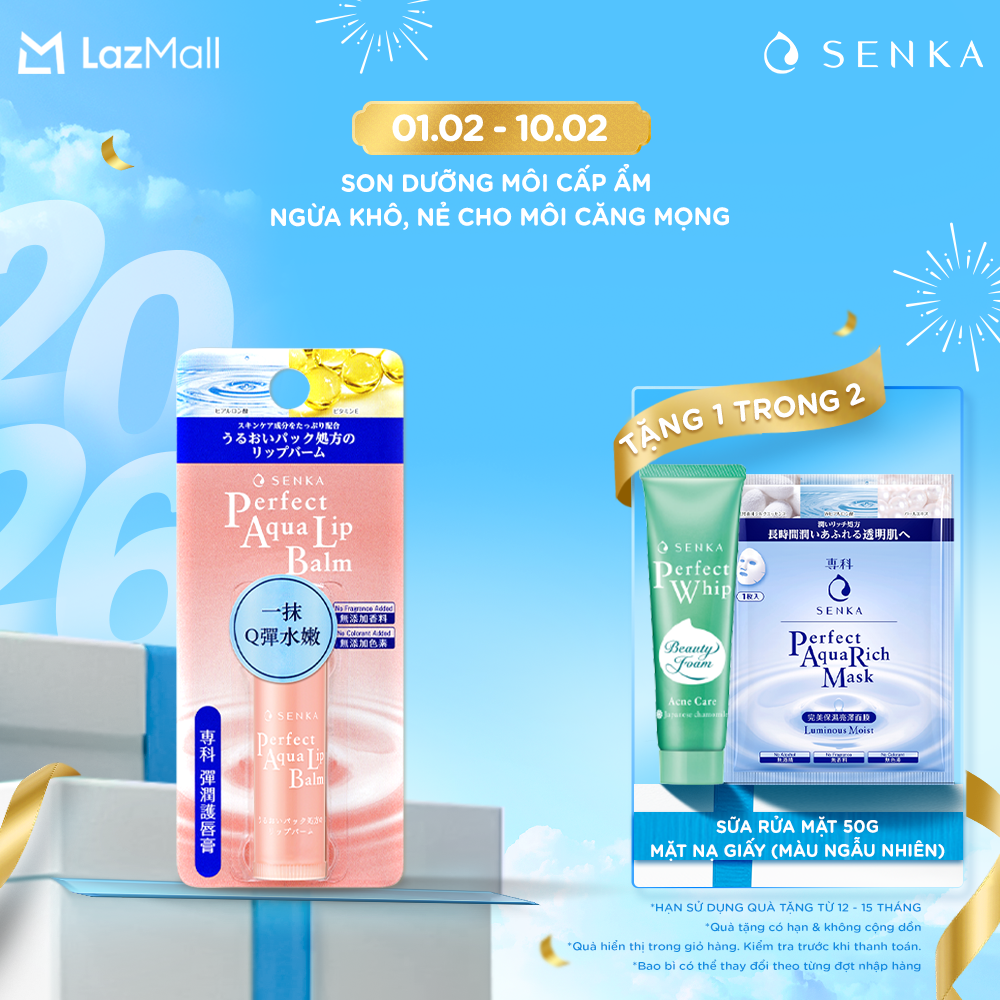 Son dưỡng cấp ẩm làm hồng môi Không Cồn - Không Chì - Không Thâm Môi SENKA PERFECT AQUA LIP BALM 4.5