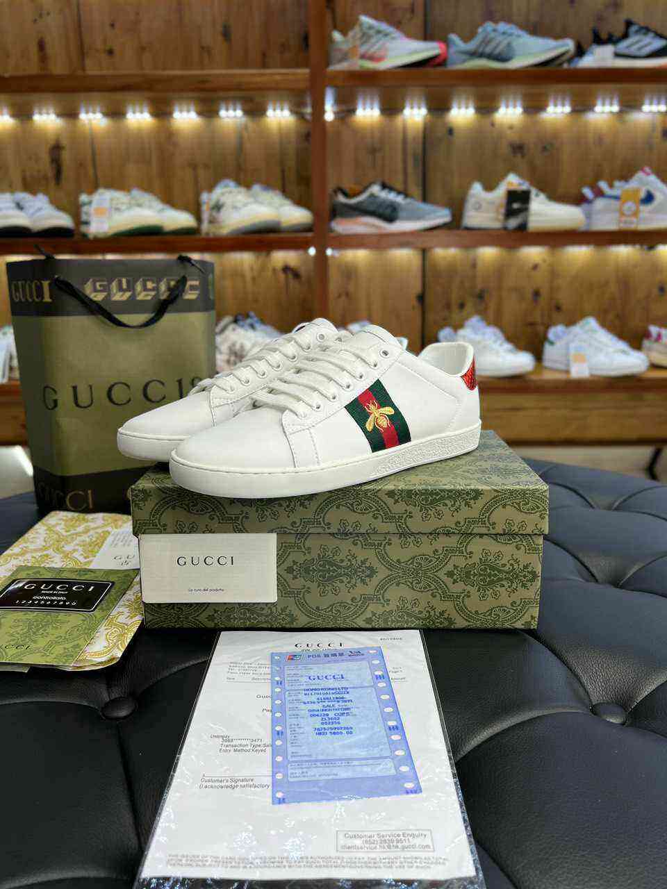 Giày Thể Thao Gucci ACE Bee Thêu Ong Trắng Likeauth Full Box Cao Cấp