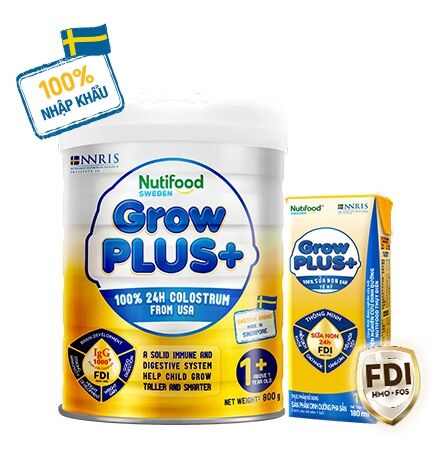 Sữa bột Nuti Growplus vàng 1+ lon 850g sữa non tăng sức đề kháng