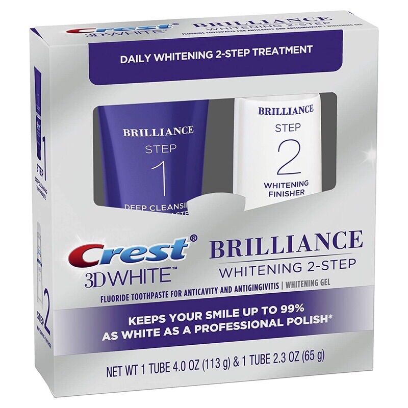 Set Kem Đánh Răng Crest 3D White Brilliance Whitening 2- Step cho răng trắng hơi thở thơm tho