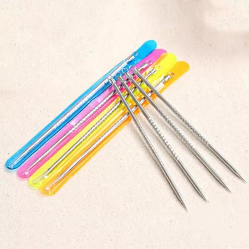 Cây que nặn mụn 2 đầu - que nặn mụn  inox (có bao đi kèm)