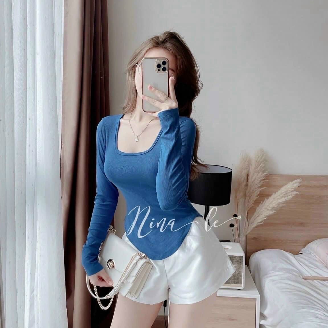 Áo len tăm cổ vuông đuôi tôm