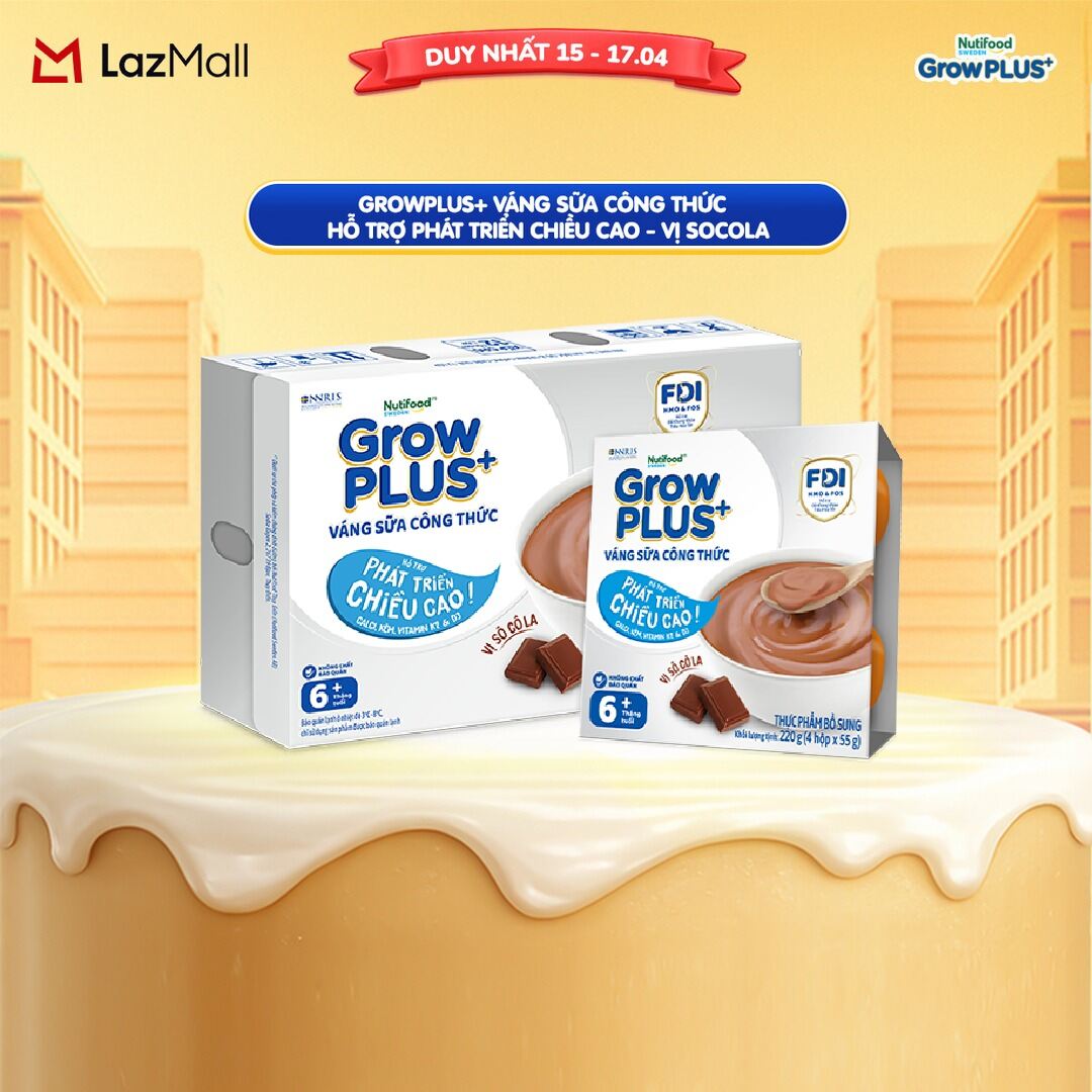 Thùng 12 lốc GrowPLUS+ Váng sữa công thức Cao lớn vượt trội Socola (55g x 48 hộp)