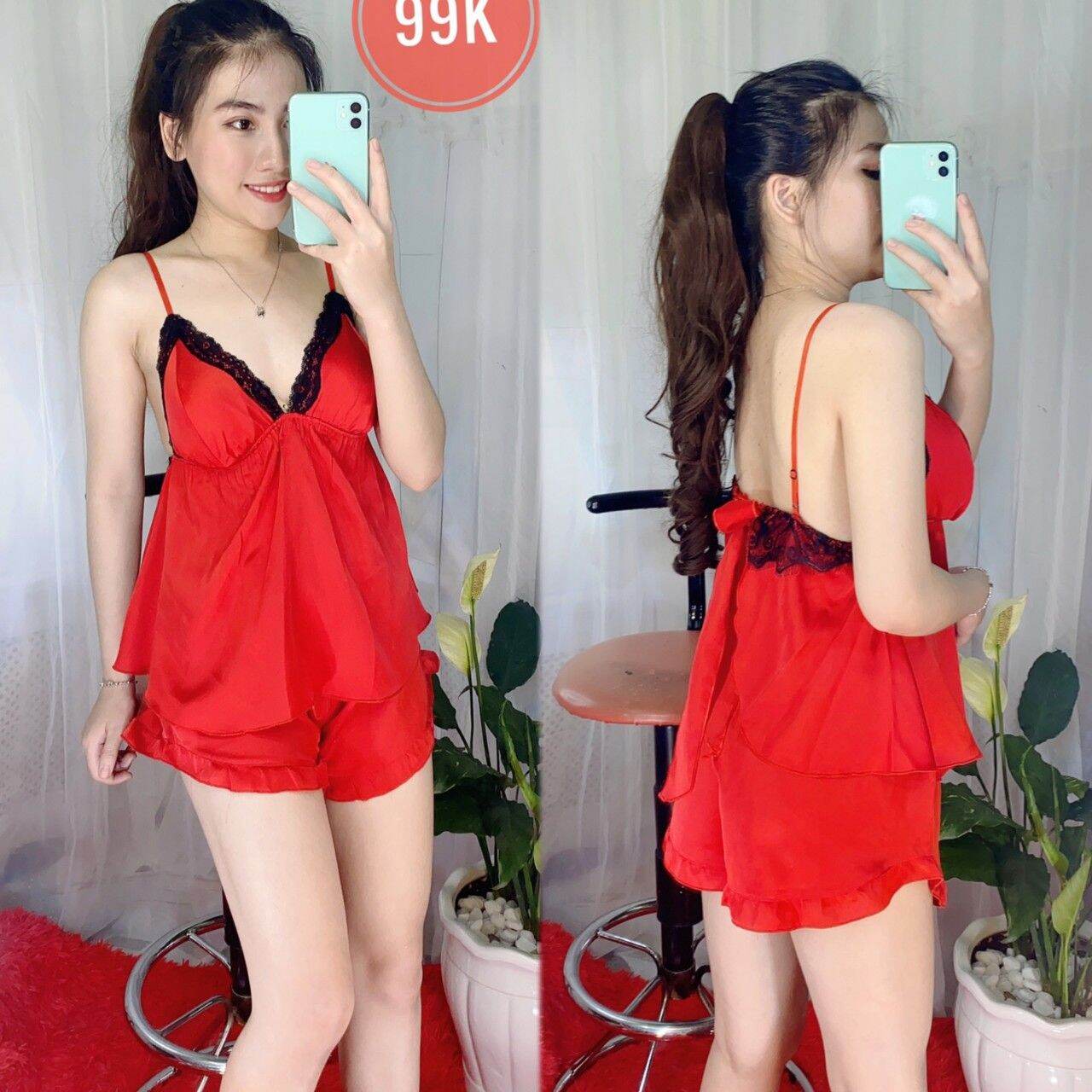 Đồ bộ nữ dây có mút ngực phối ren phong cách trẻ trung,sang chảnh cho chị em freesize 58kg - hồ ly shop 0939286083