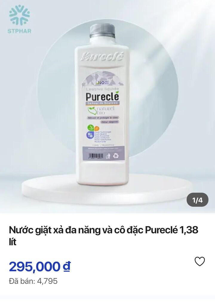 Nước giặt xả đa năng và cô đặc Purecle 1.38lit